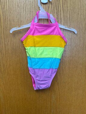 Cat & Jack Baby Girls Rainbow Striped Swimsuit 12M Multicolor